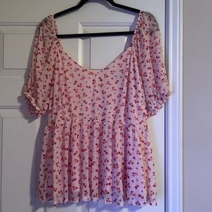 Arula Kori blush floral babydoll peplum top B 18 20 2X